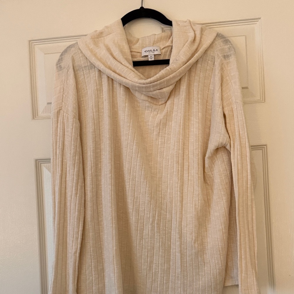 Gilli Cream Cowl Neck Ribbed Sweater